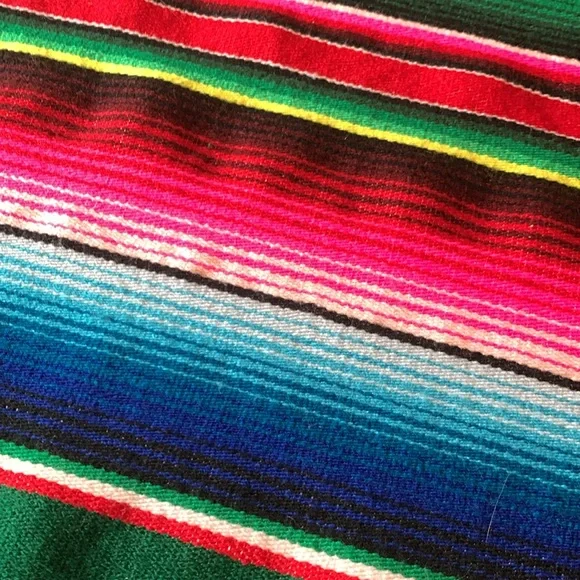 Vintage colorful cotton Mexican serape sarape salti fringed blanket